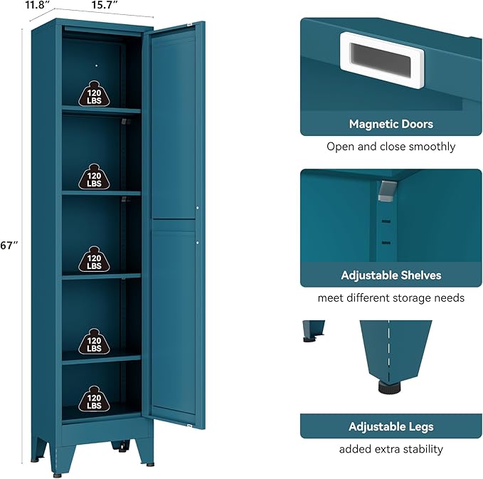 YAUWOH White Narrow Metal Storage Cabinet, Tall Freestanding Cabinet