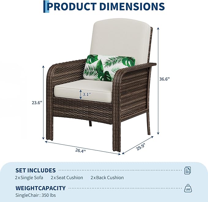2-Piece Outdoor Patio Furniture Set, All-Weather Rattan Chairs