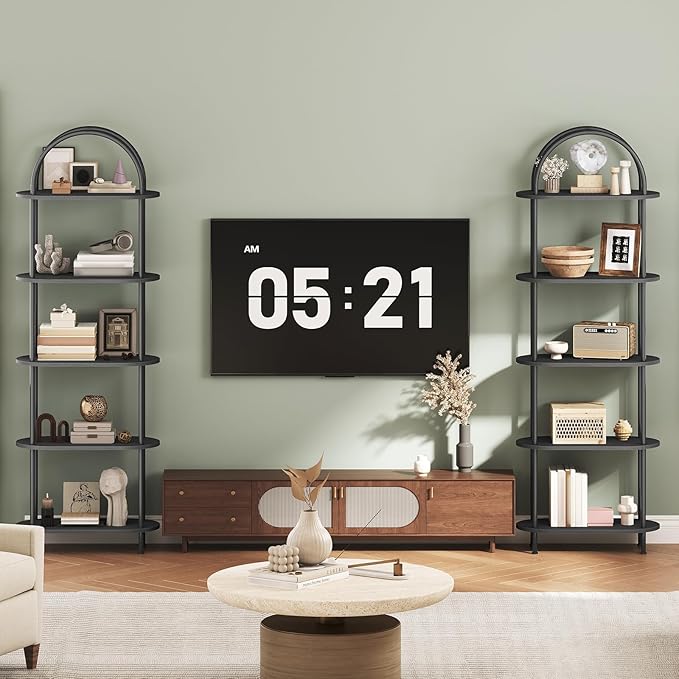 HOOBRO 5 Tier Open Bookshelf, Industrial Arched Bookcase Display Shelf Rack