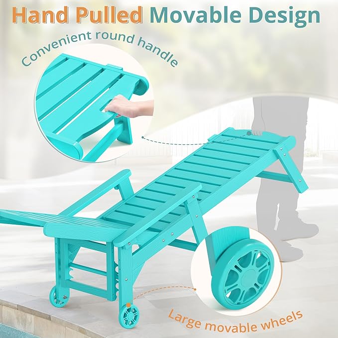 LUE BONA Lounge Chair Outdoor Set of 4, HDPS Chaise Lounge Outdoor