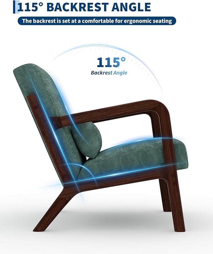 Garvee Mid-Century Modern Accent Chair, Chenille Upholstery, Solid Wood Armchair