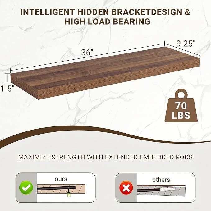 Acovy 36 Inch Floating Shelves, Wooden Shelves