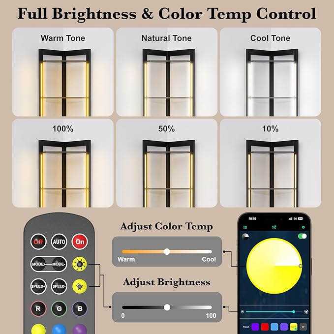 5-Tier Corner Shelf with RGB LED Light, Remote & APP Control, Adjustable