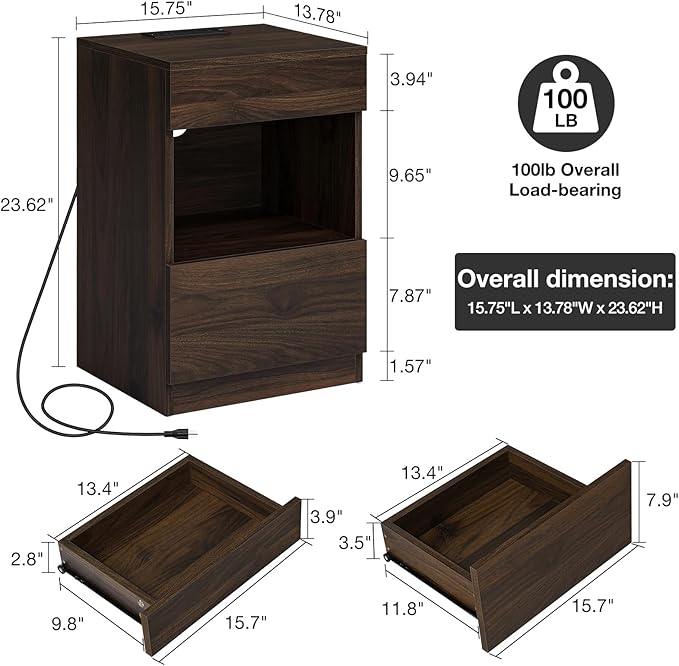 HOMMPA Set of 2 Open Shelf LED Nightstands