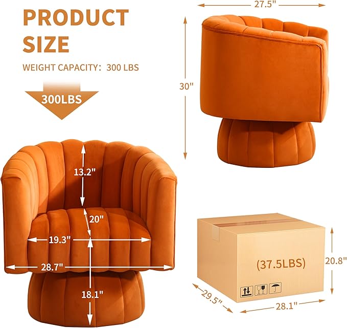 Swivel Accent Barrel Chair, Cute Comfy Small Round 360° Arm Chair, Velvet Sofa
