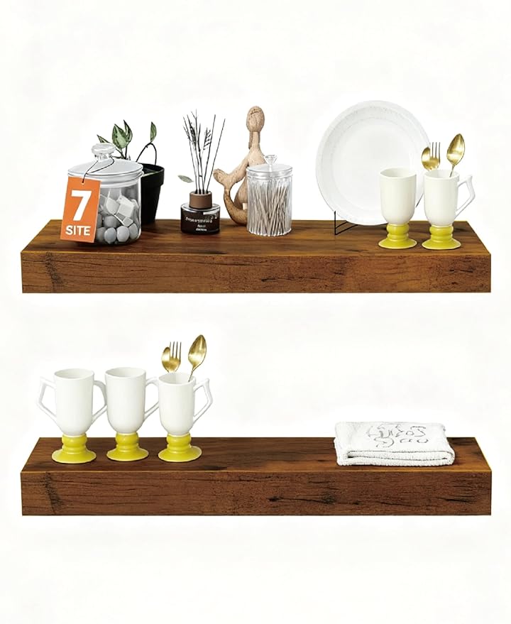 Solid Wood Floating Shelves, 15in Finished Real Wood Wall Shelves