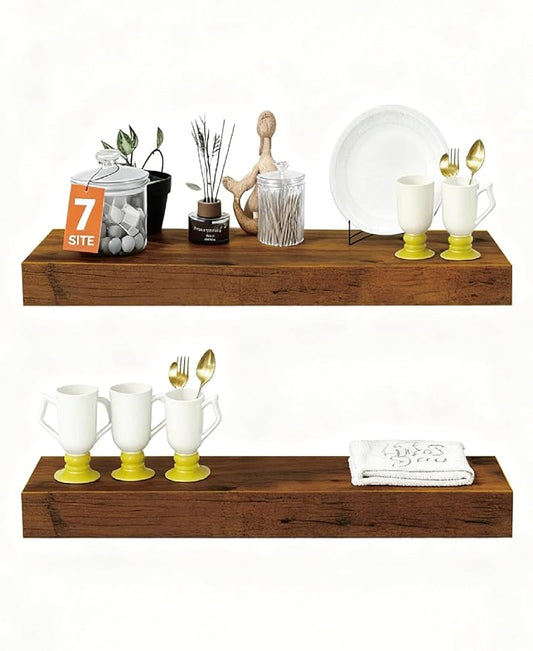 Solid Wood Floating Shelves, 15in Finished Real Wood Wall Shelves