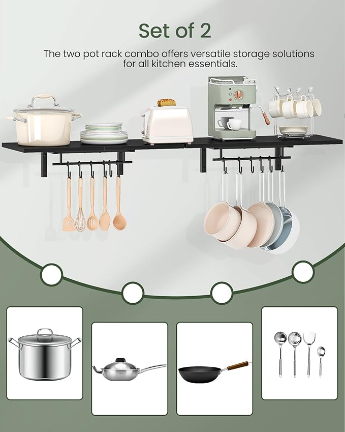 CHOEZON Wall-Mounted Pot Racks, Floating Shelves, Wall Shelves, Vintage Pot