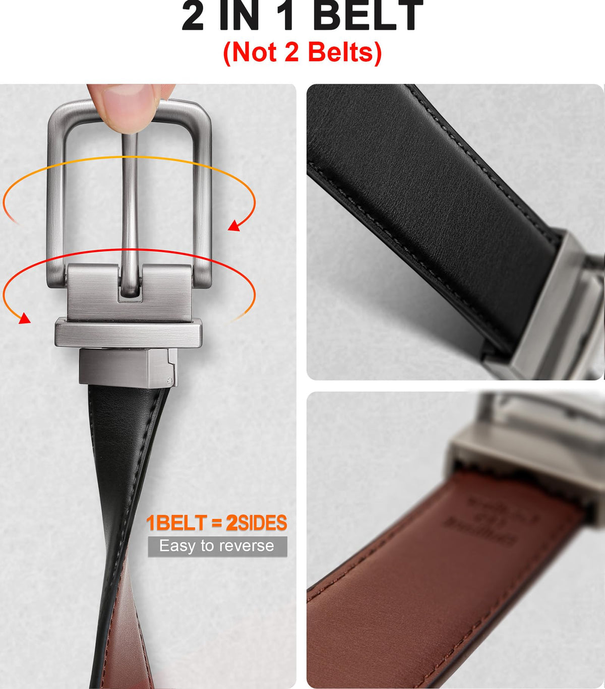 BULLIANT Men's Belt,Reversible Belt Adjustable For Gift Men 1.25"-Cut For Fit-2 Sides in 1 Belt(Not 2)(Black/Light Brown,38"-40" Waist Adjustable)