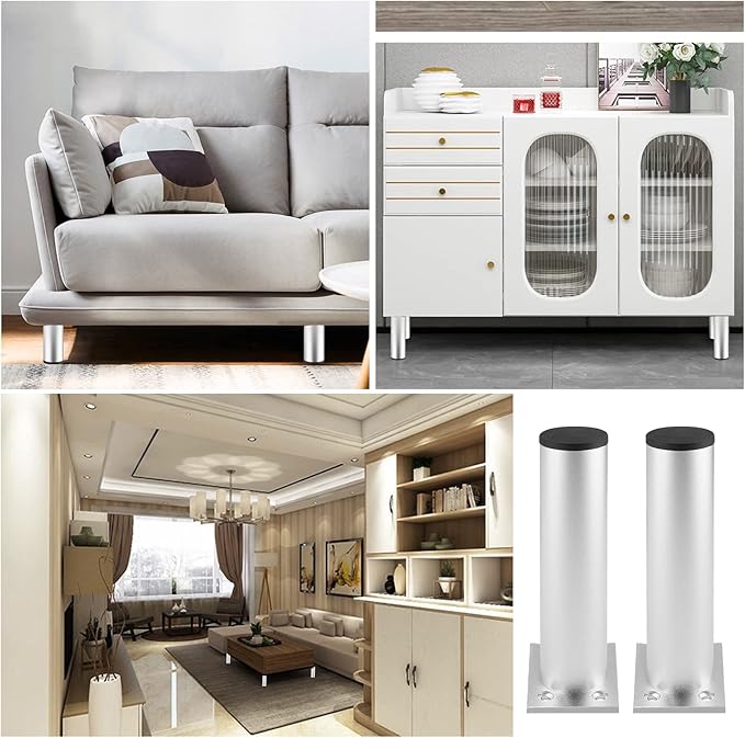 Set of 4 Furniture Legs 6 Inch, Adjustable Aluminum Alloy Cabinet Legs