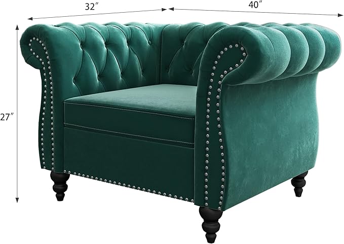 2 Piece Living Room Set, Velvet Chesterfield Sofa Couch Chair