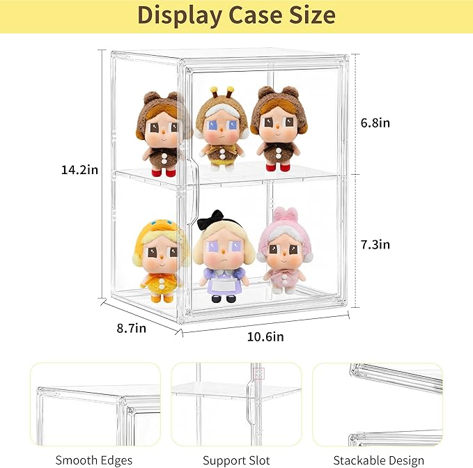 Acrylic Display Case, 2 Tier Clear Plastic Stackable Storage Bins
