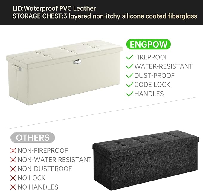 ENGPOW Storage Ottoman, Fireproof Folding Bench