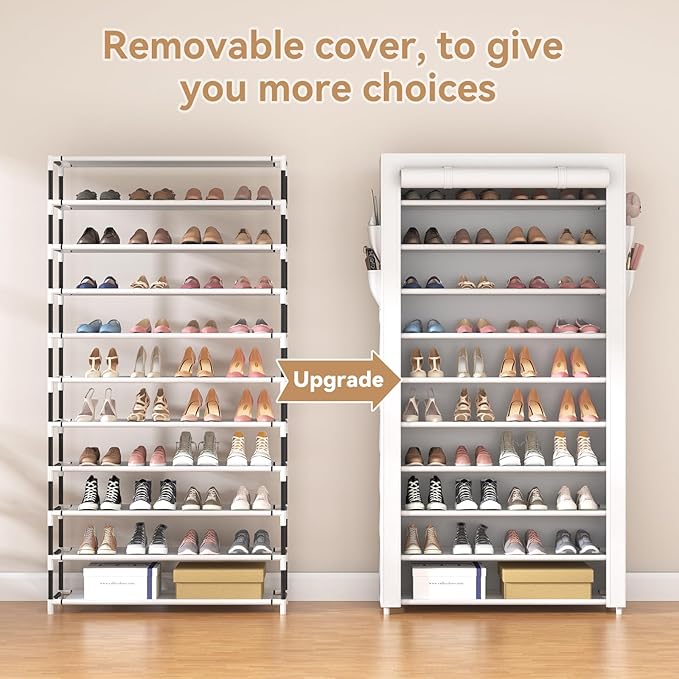 ROJASOP Shoe Rack with Covers 10 Tier Large Shoe Organizer Tall Shoe Closet