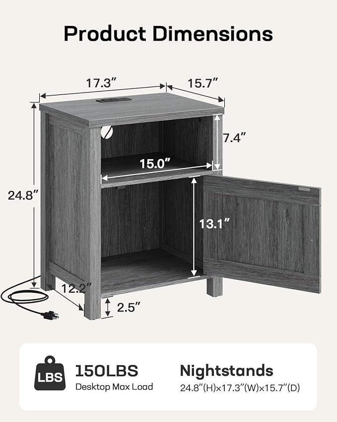 Marsail Farmhouse Nightstand, Wood Bedside Table