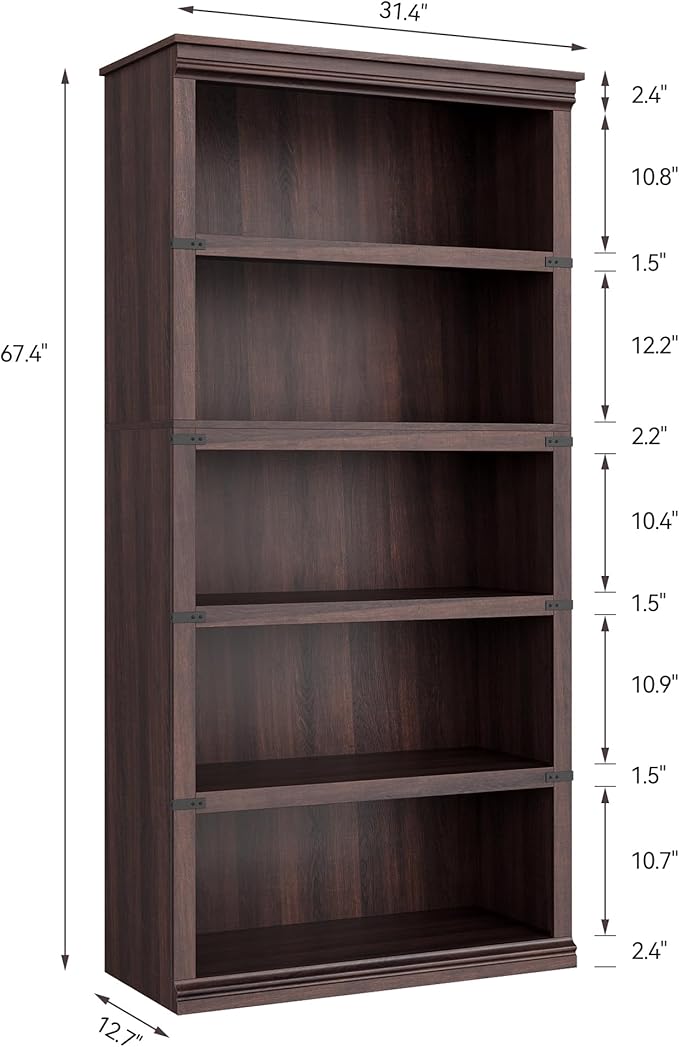 GarveeHome 5 Tier Farmhouse Bookcase, 67.4" Tall Book Shelf