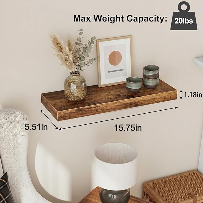Fixwal Wood Floating Shelves, Wall Shelves Set of 4, Shelves