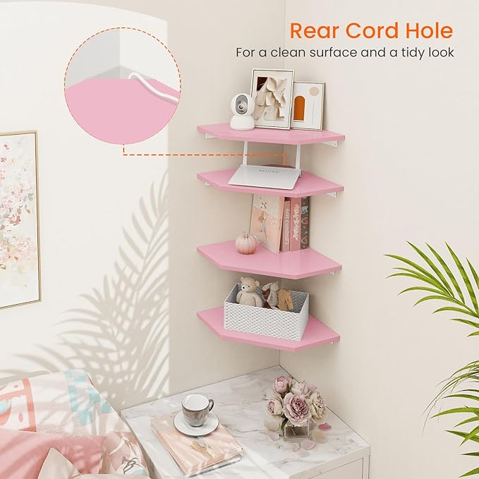 Homode Corner Shelf Wall Mount, Wood Hanging Storage Shelving