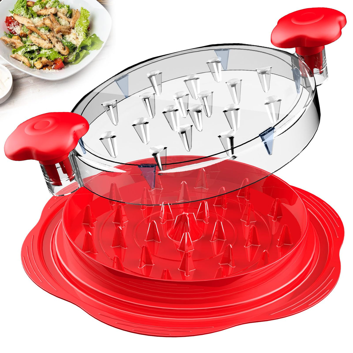 SURETIVIAN Chicken Shredder Large Chicken Breast Shredder Tool Twist with Brush&Fork, Visible Meat Shredder Machine, Anti-Slip Strip, Ergonomic Handle, BPA Free, Suitable for Pork Beef Chicken(Red)