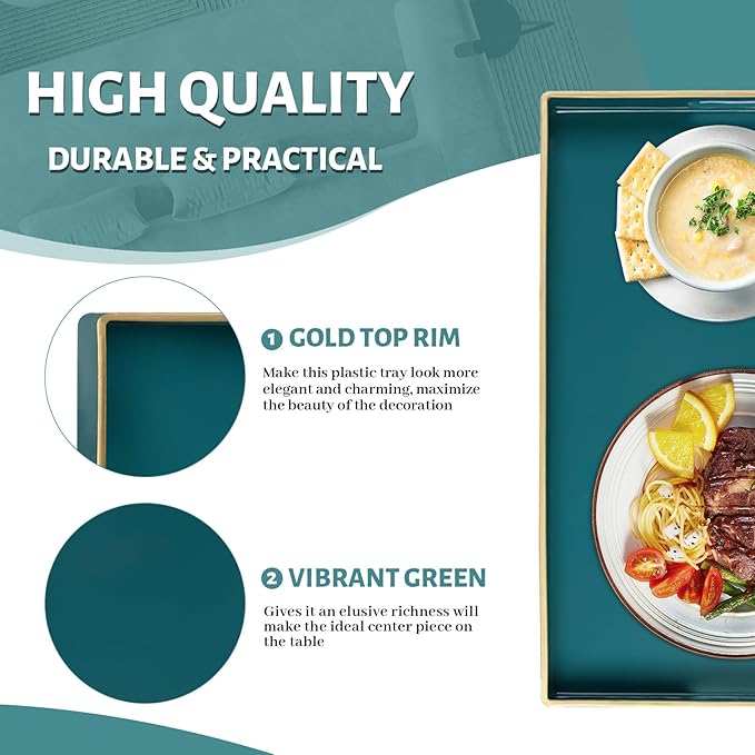 MAONAME Teal Serving Tray with Handles, Modern Decorative Tray