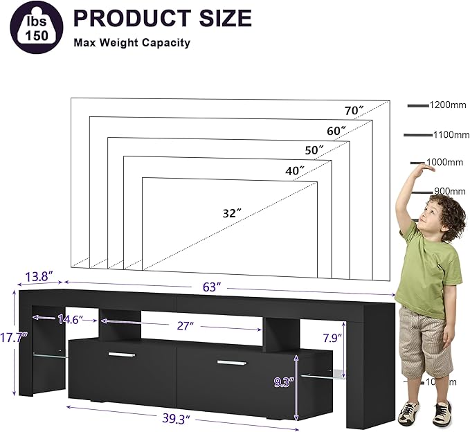 Clikuutory Modern Lighting 63 inch TV Stand