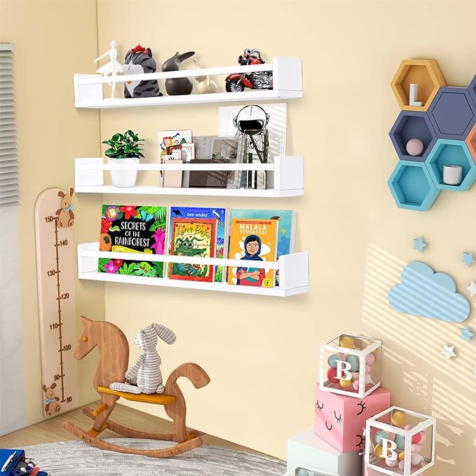 AZSKY Classic Nursery Book Shelves White Wall Book Shelves Kids Bookshelf