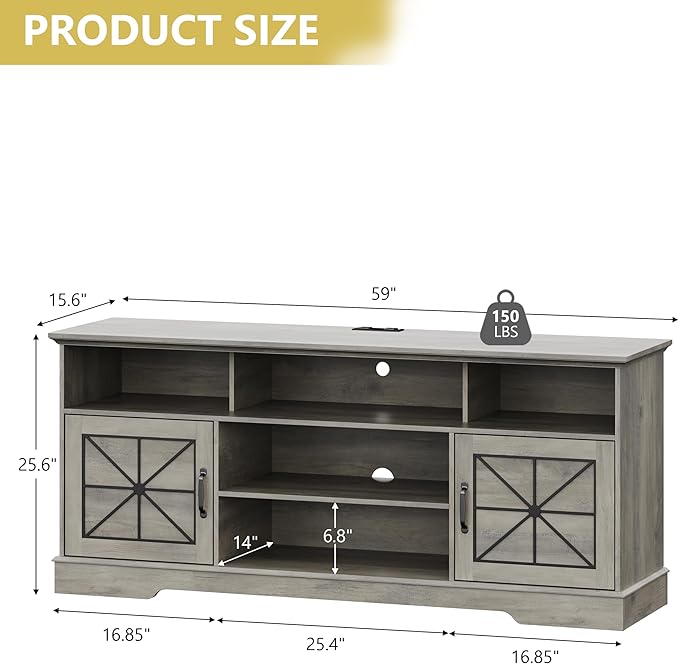 Xixini Farmhouse TV Stand for 65/60/55 Inch Tvs, Rustic Entertainment Center