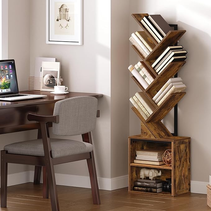 RALGEND Tree Bookshelf, 6 Tier Bookcase