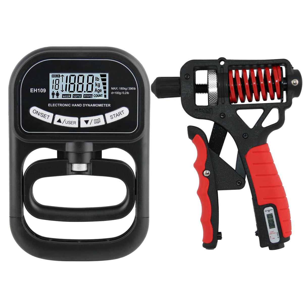 Captain Grip Strength Tester and Trainer Set – Electronic Hand Dynamometer (400lbs/180kg) & Adjustable Resistance Grip，Electronic Counting Grip