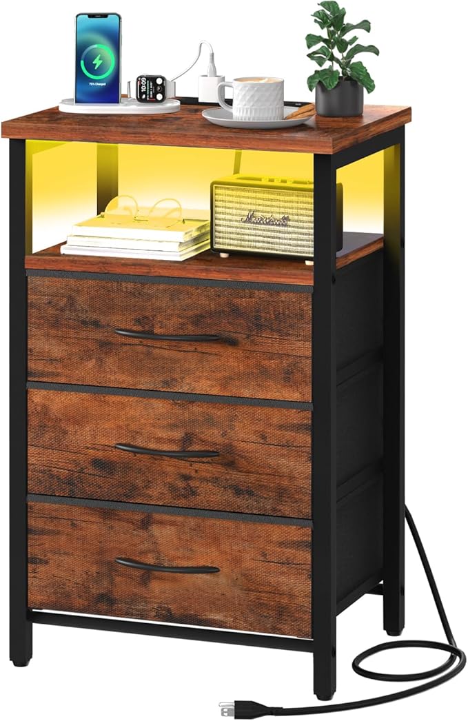Yoobure Night Stand with Charging Station, 16 Colors LED Nightstand with USB