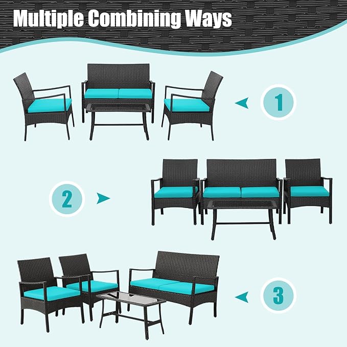 Tangkula 8 Pieces Rattan Conversation Set, Patio Sofa Couch Set