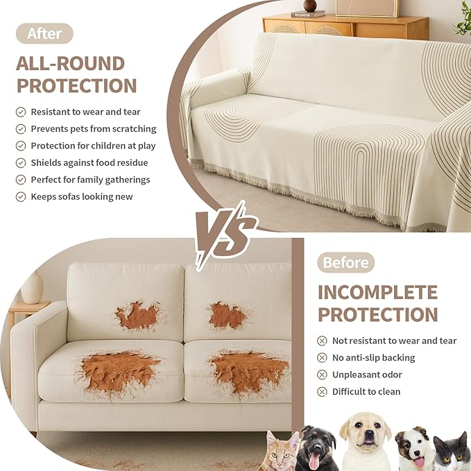 Boho Sofa Covers for 2 Cushion Couch, Chenille Sofa Slipcover for Pets Washable