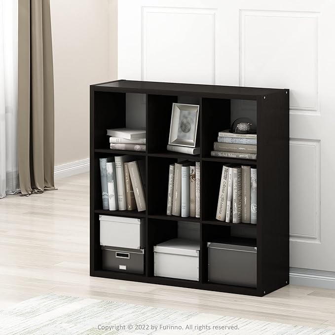 Furinno CUBICLE Book Shelf, 9-Cube Bookshelf, Extra Thick Frame Reversible