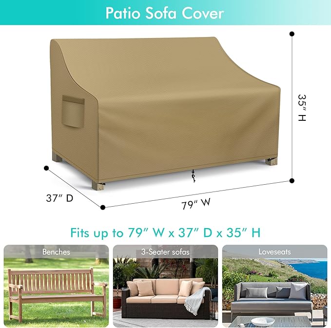 WLEAFJ Patio Sofa Cover Waterproof, 3-Seater Outdoor Sofa, Heavy Duty Deep
