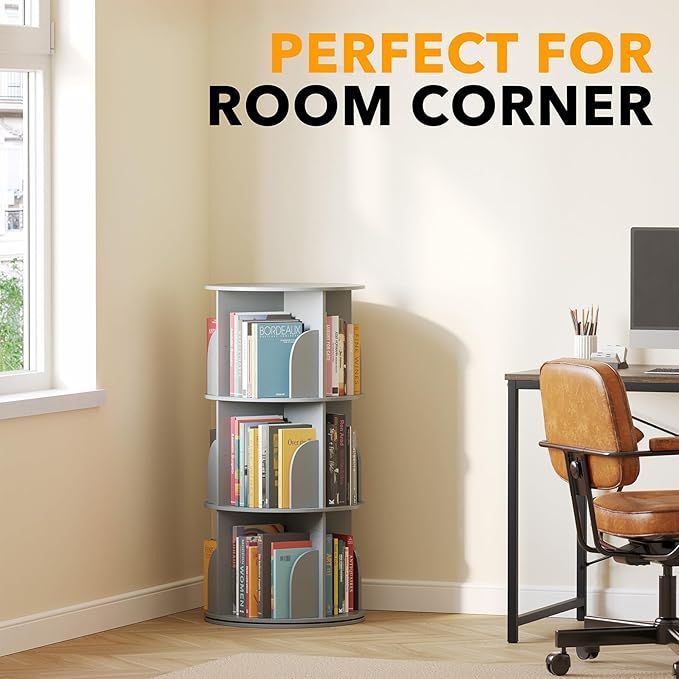 SpaceAid 3 Tier Rotating Bookshelf Tower, Spinning Bookcase Lazy Susan