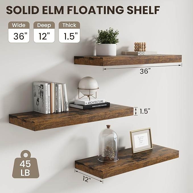 Dreamland 36 inch Floating Shelves, Rustic Wood Floating Wall Shelf