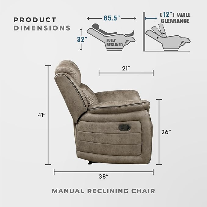 Lexicon Recliner Chair, Home Theater Seating, Manual Polished Microfiber
