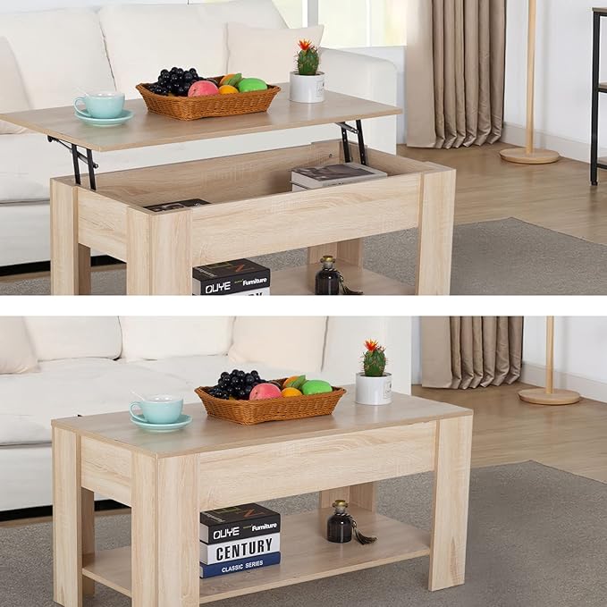 Lift Top Coffee Table with Lift Tabletop Hidden Compartment and Storage Shelf
