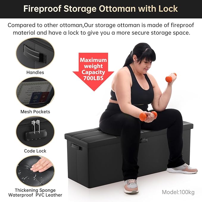ENGPOW Storage Ottoman, Fireproof Folding Bench