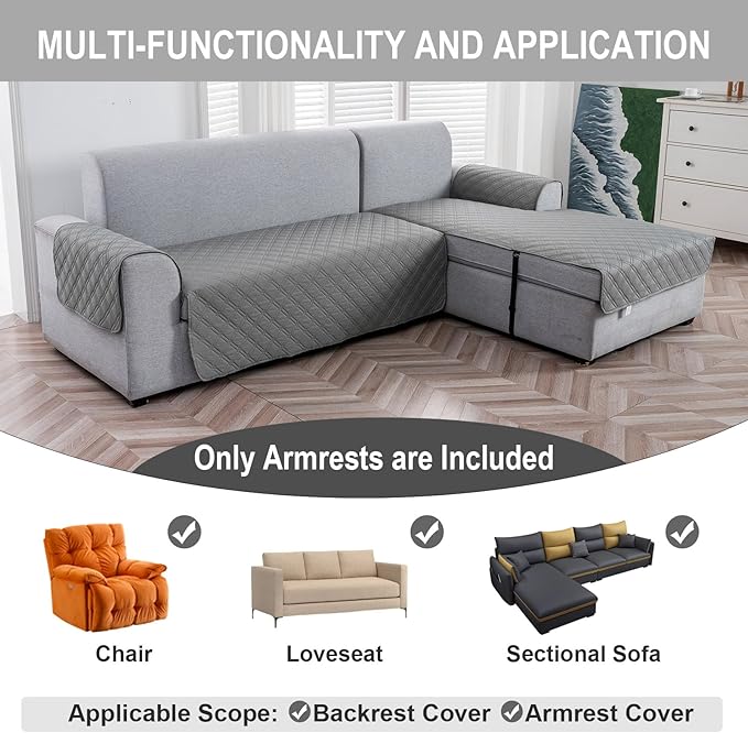 Genina Sofa Armrest Cover, Anti-Slip Armchair Slipcovers