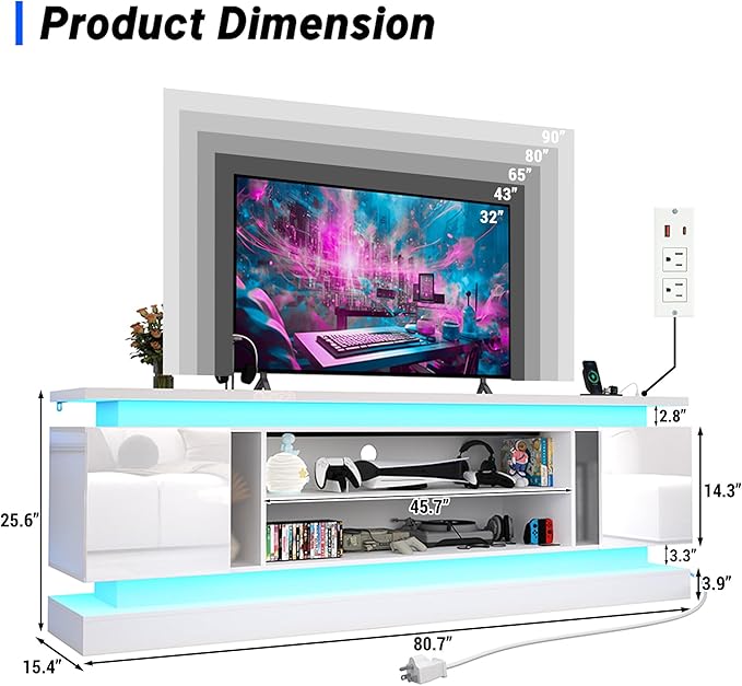 chartustriable 81IN LED TV Stands w/Power Outlet