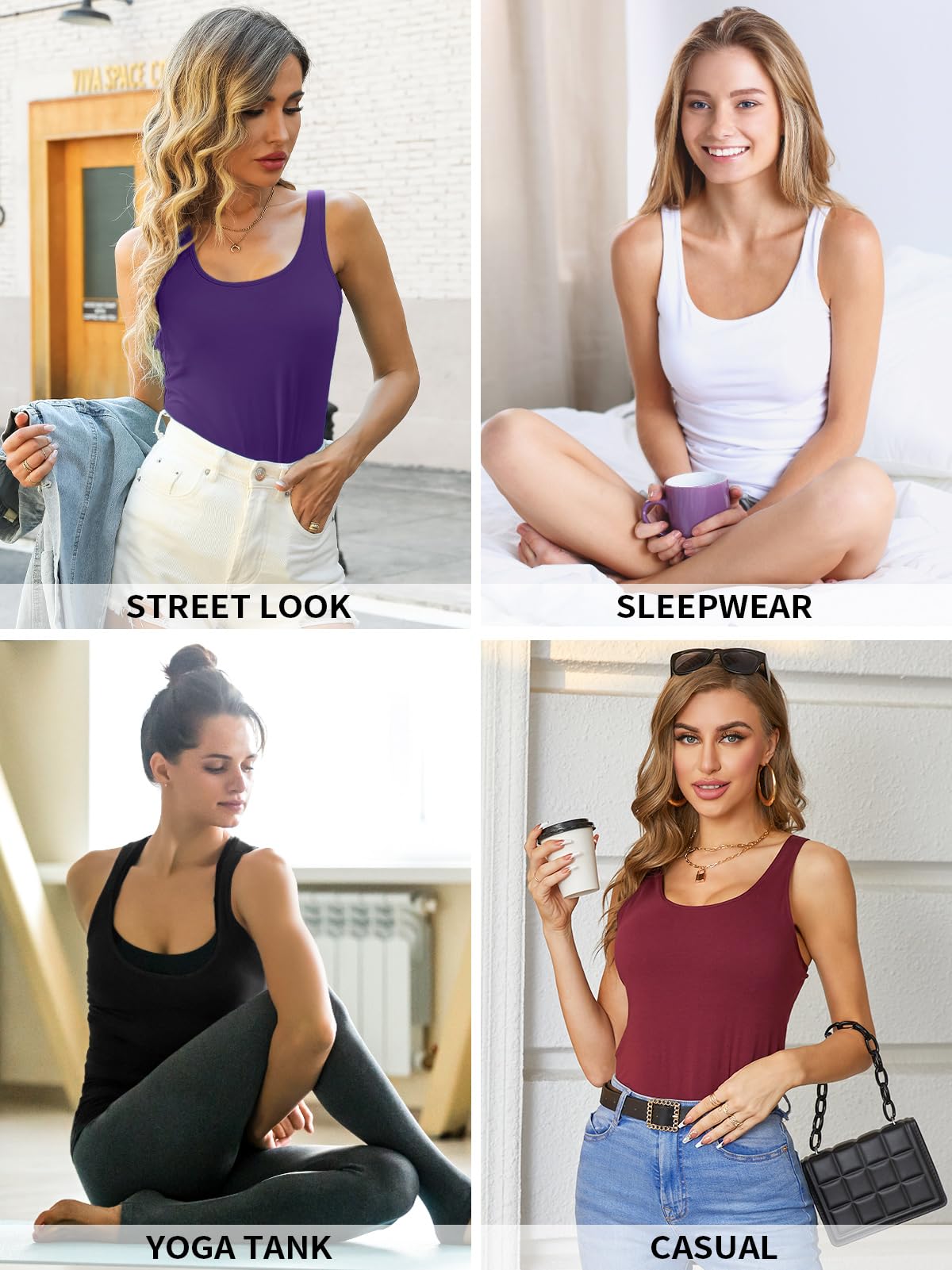 V FOR CITY Cotton Tank Tops with Built in Bra for Women Racerback Workout Camis Slim Fit Yoga Undershirt 2 Pack Gray/White M