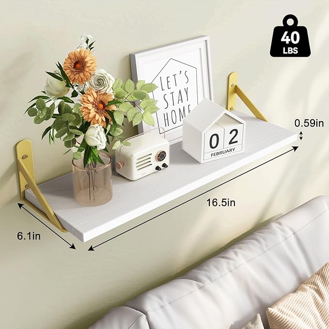 Fixwal White Shelves, Wood Wall Floating Mounted Shelves