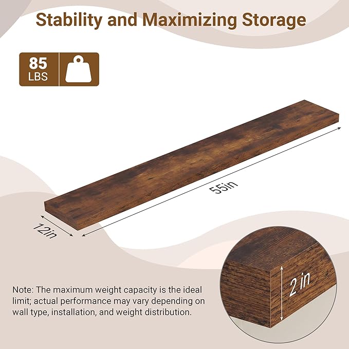 55 Inch Floating Shelves, 12 Inch Deep Floating Shelves