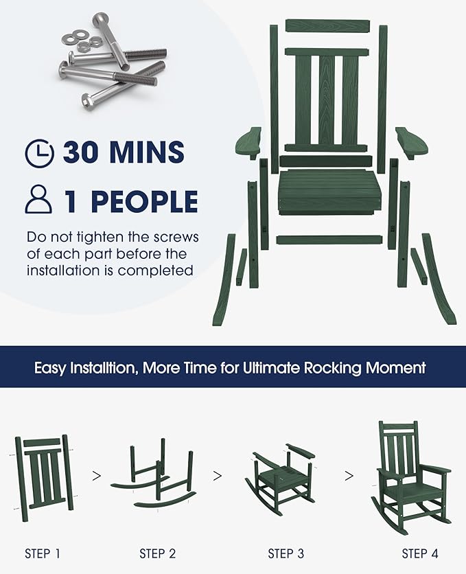 KINGYES Oversized Outdoor Rocking Chair, All-Weather Patio Rocking Chairs