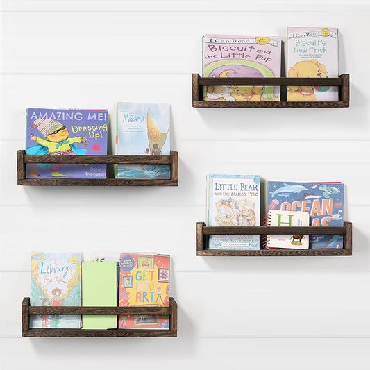 Nursery Room Shelves Set of 4, Wood Floating Book Shelves