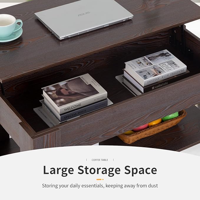 FDW Lift Top Coffee Table with Hidden Compartment and Storage Shelf Wooden Lift