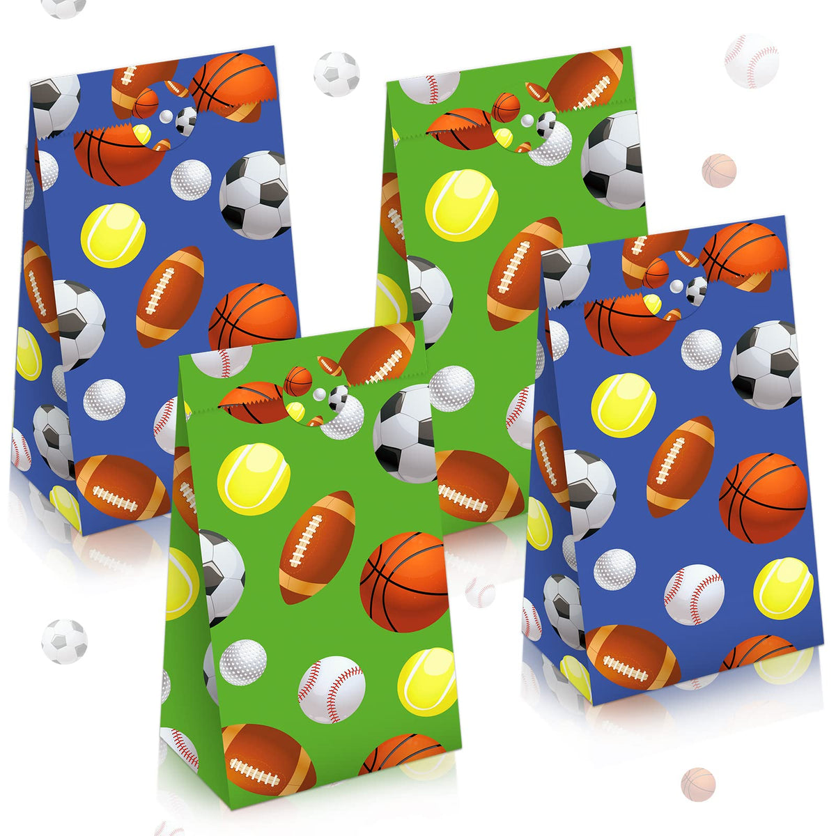 Outus 30 Pieces Paper Party Gift Bags for Sport Candy Goodie Bags Soccer Baseball Football Basketball Themed Design for Birthday Sport Party Favor Supplies Decorations, 9.45 x 5.12 x 3.15 Inches