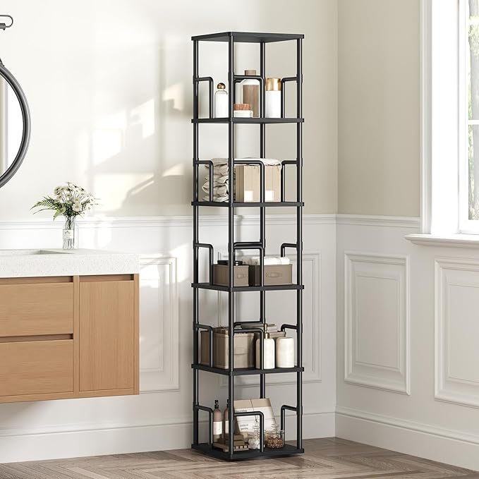 MAHANCRIS 5-Tier Rotating Bookshelf, Freestanding Corner Bookshelf, 360°
