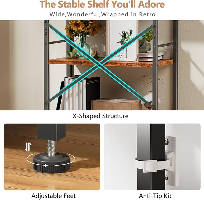 Furologee 6 Tier Book Shelf Set of 2, Tall Wide Bookshelf, Industrial Open